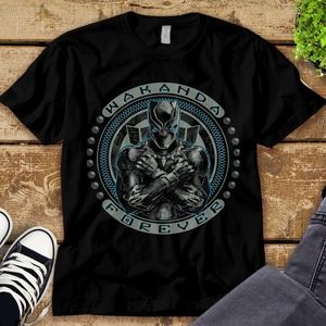 Marvel Black Panther T'Challa Wakanda Forever Black T-Shirt Unisex Adult T-shirt